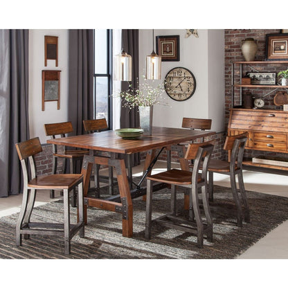 Rustic Brown and Gunmetal Finish Wooden Counter Height Chairs 2pc Set Industrial Design Dining Furniture