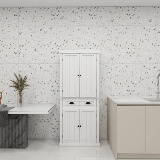 71" Kitchen Pantry Storage Cabinet, with 4 Doors, Drawer, 2 Adjustable Shelves, Freestanding Cupboard for Dining Room Living Room, Laundry-White