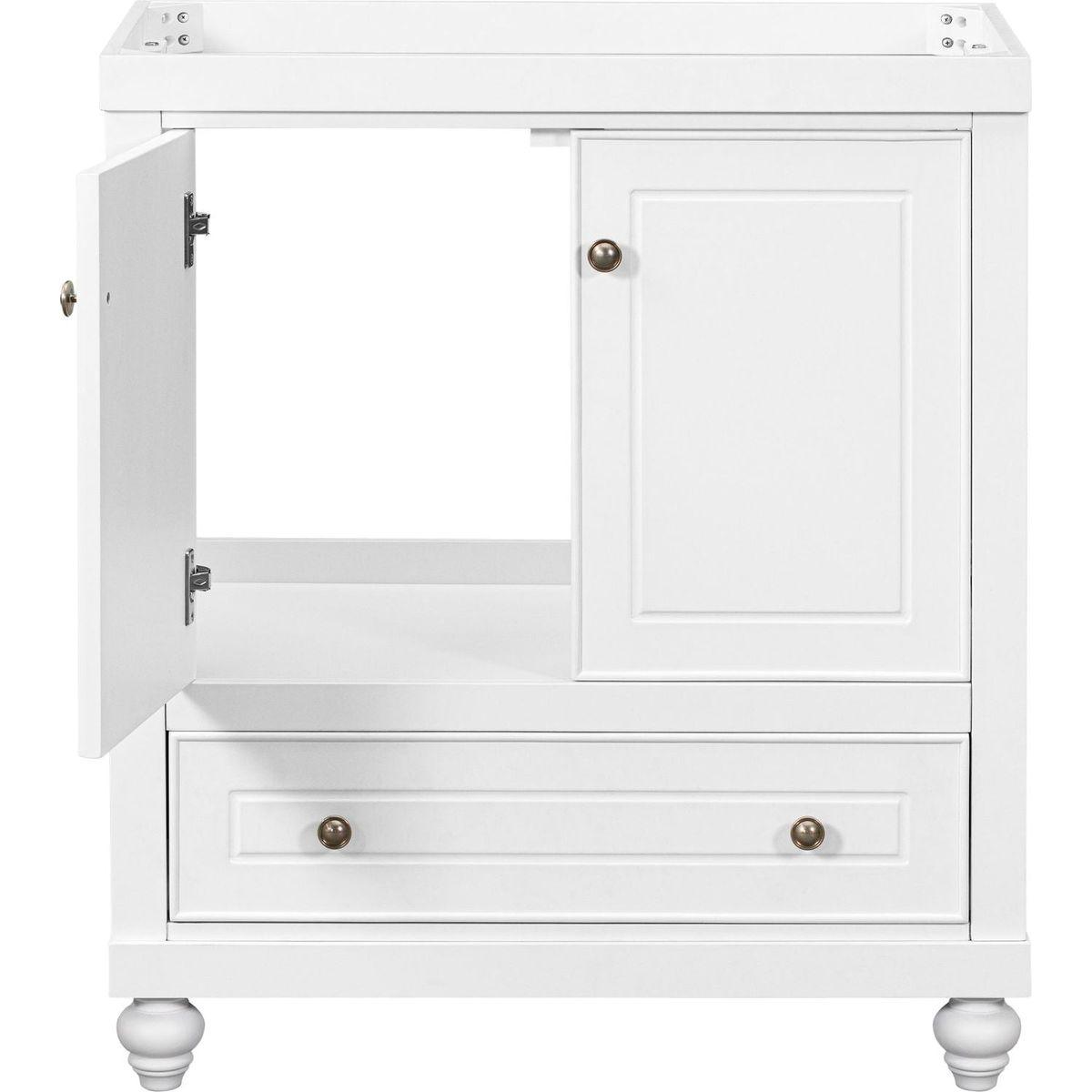 30" Bathroom Vanity without Sink, Base Only, Cabinet with Doors and Drawer, Solid Frame and MDF Board, White