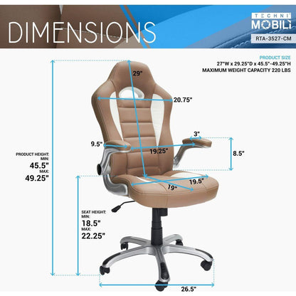 High Back Executive Sport Race Office Chair with Flip-Up Arms, Camel