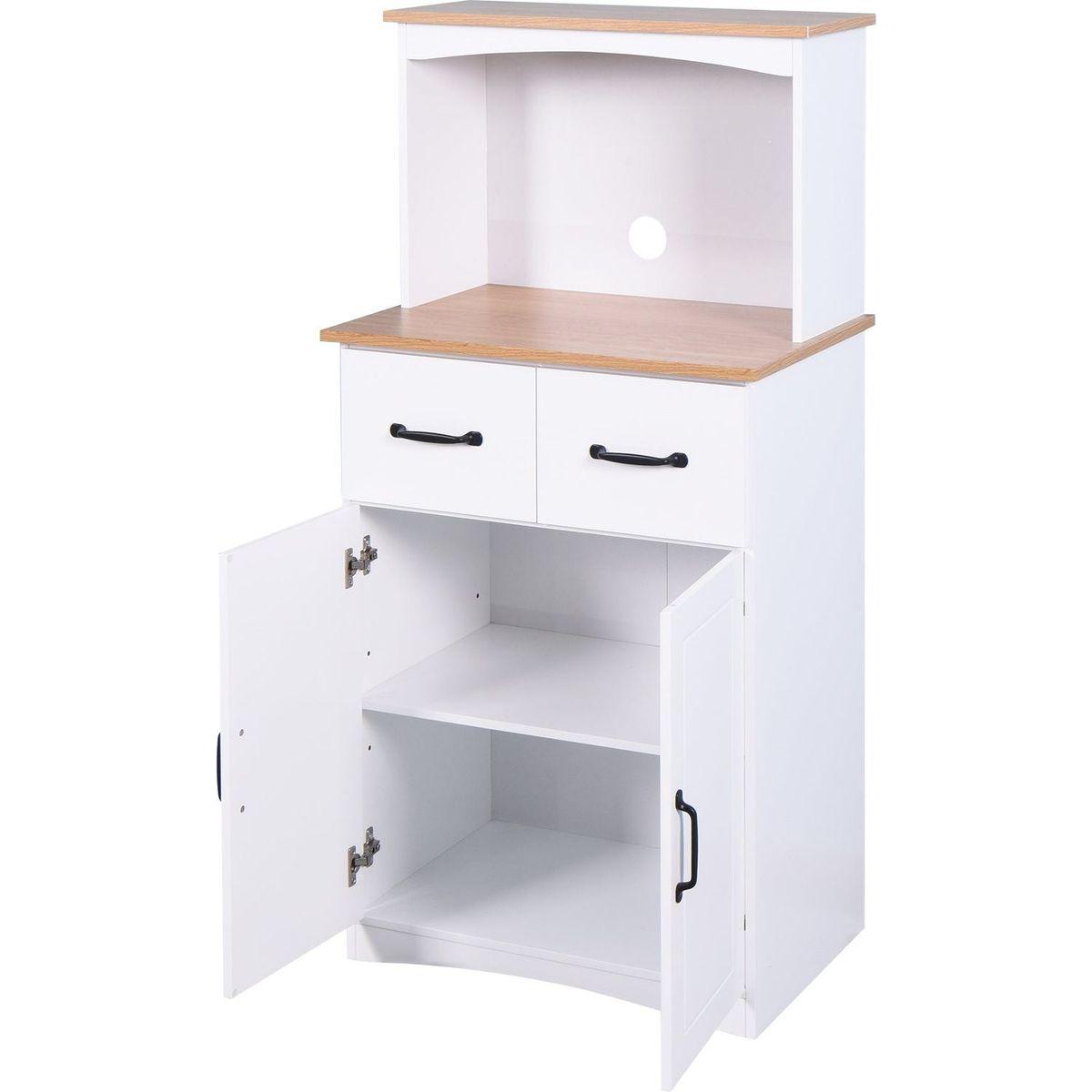 Wooden Kitchen Cabinet White Pantry Storage Microwave Cabinet with Storage Drawer
