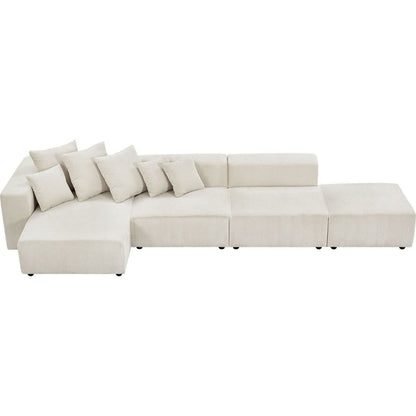 Soft Corduroy Sectional Modular Sofa 4 Piece Set, Small L-Shaped Chaise Couch for Living Room, Apartment, Office, Beige