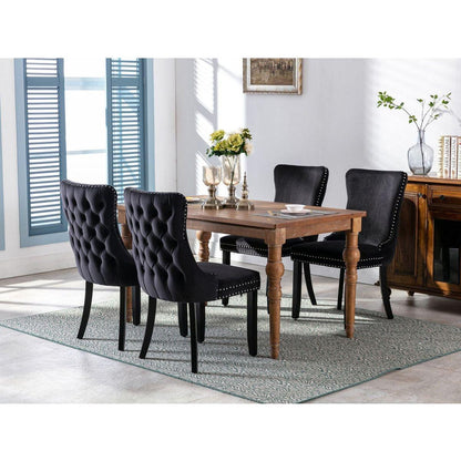 Upholstered Wing-Back Dining Chair with Backstitching Nailhead Trim and Solid Wood Legs, Set of 2, Black, 8809BK, KD