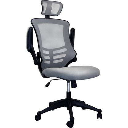 Modern High-Back Mesh Executive Office Chair with Headrest and Flip-Up Arms, Silver Grey