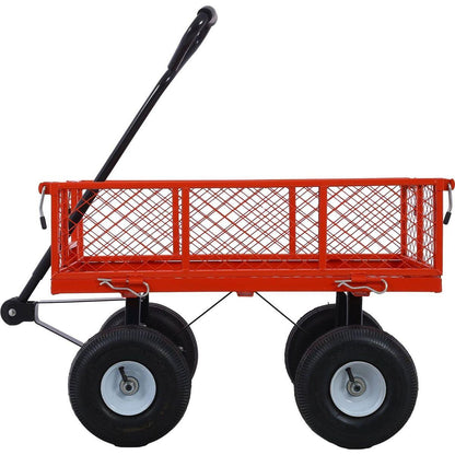 Steel Garden Cart, Steel Mesh Removable Sides, 3 cu ft, 550 lb Capacity, red