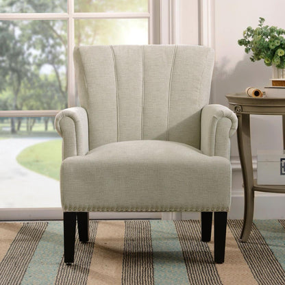 Accent Rivet Tufted Polyester Armchair, Cream