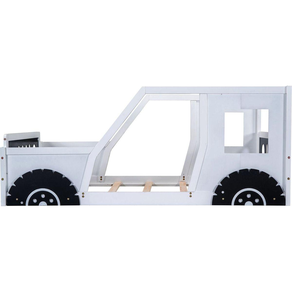 Twin Size Classic Car-Shaped Platform Bed with Wheels, White - Streamdale Furniture