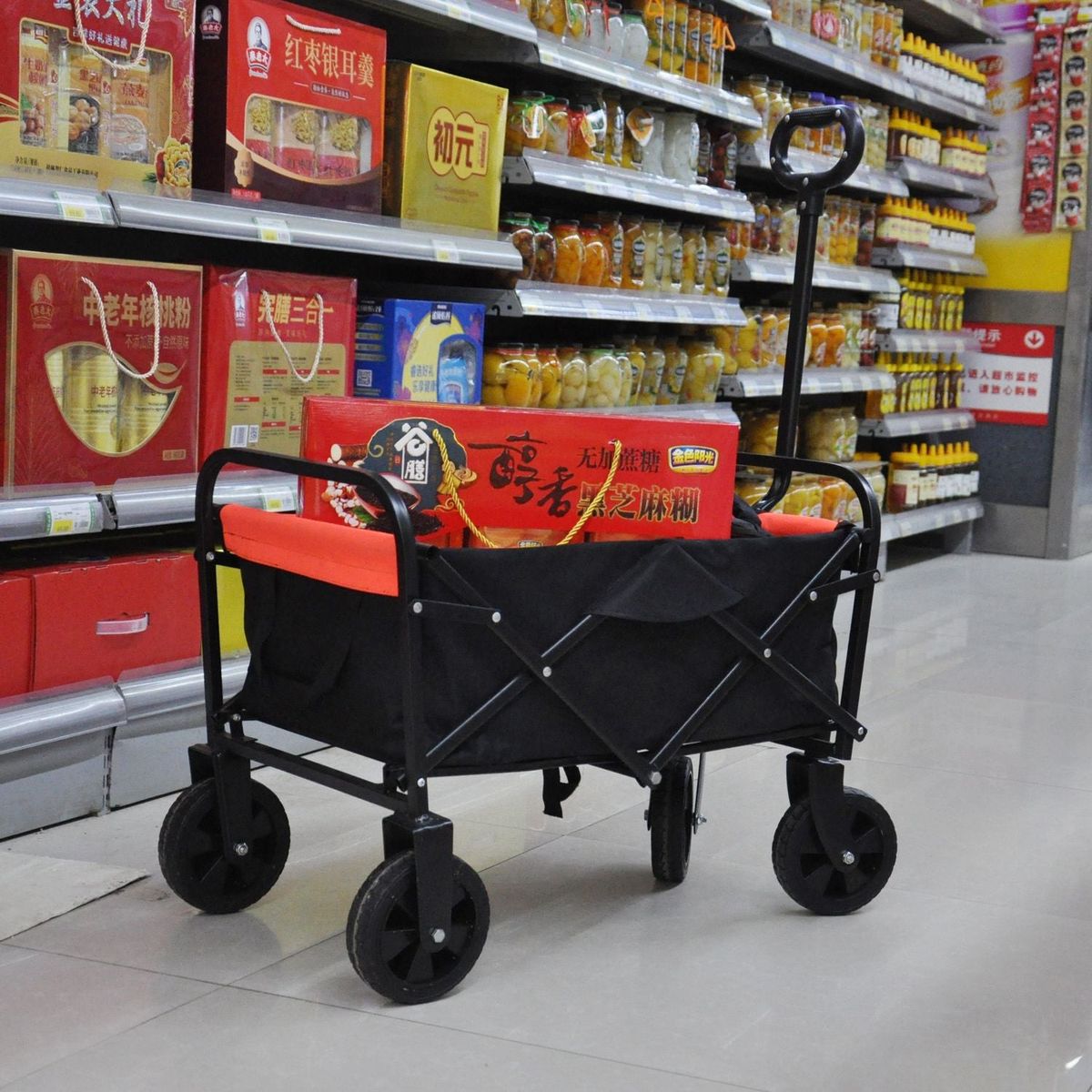Folding Wagon Garden Shopping Beach Cart black+yellow