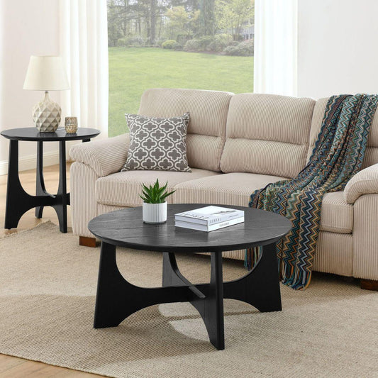 36" Round Coffee Table, Wooden Coffee Tables for Living Room Reception Room (Black)