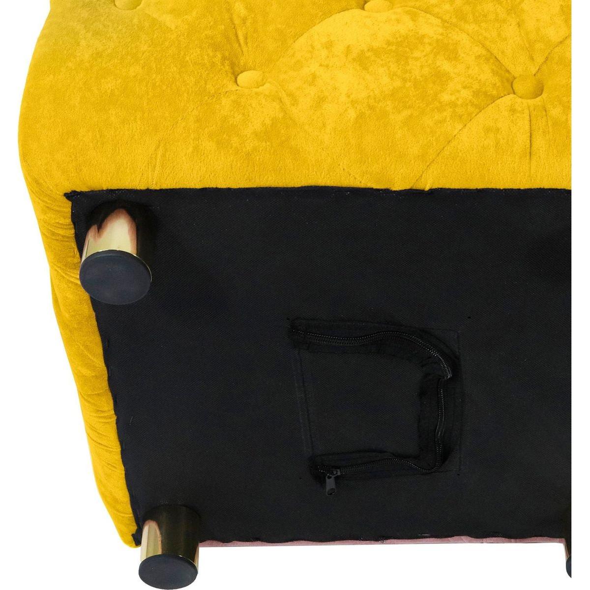 Yellow Modern Velvet Upholstered Ottoman, Exquisite Small End Table, Soft Foot Stool, Dressing Makeup Chair, Comfortable Seat for Living Room, Bedroom, Entrance