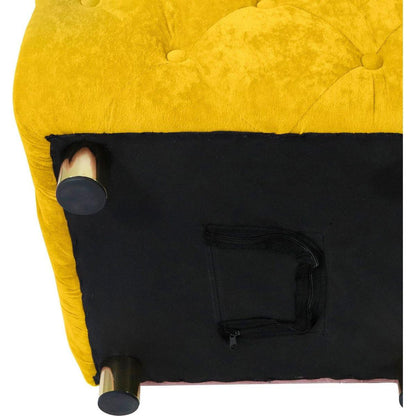 Yellow Modern Velvet Upholstered Ottoman, Exquisite Small End Table, Soft Foot Stool, Dressing Makeup Chair, Comfortable Seat for Living Room, Bedroom, Entrance