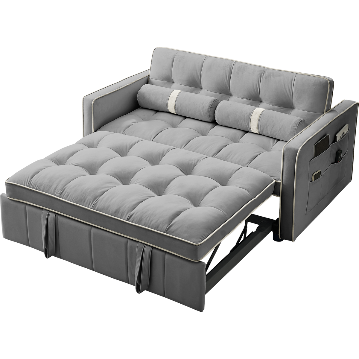 Modern 55.5" Pull Out Sleep Sofa Bed 2 Seater Loveseats Sofa Couch with side pockets, Adjustable Backrest and Lumbar Pillows for Apartment Office Living Room