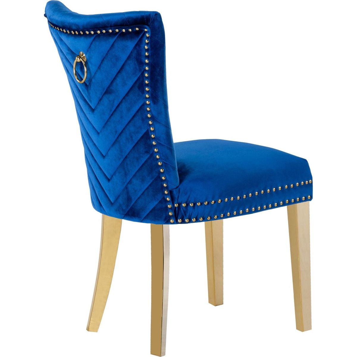 Eva 2 Piece Gold Legs Dining Chairs Finished with Velvet Fabric in Blue