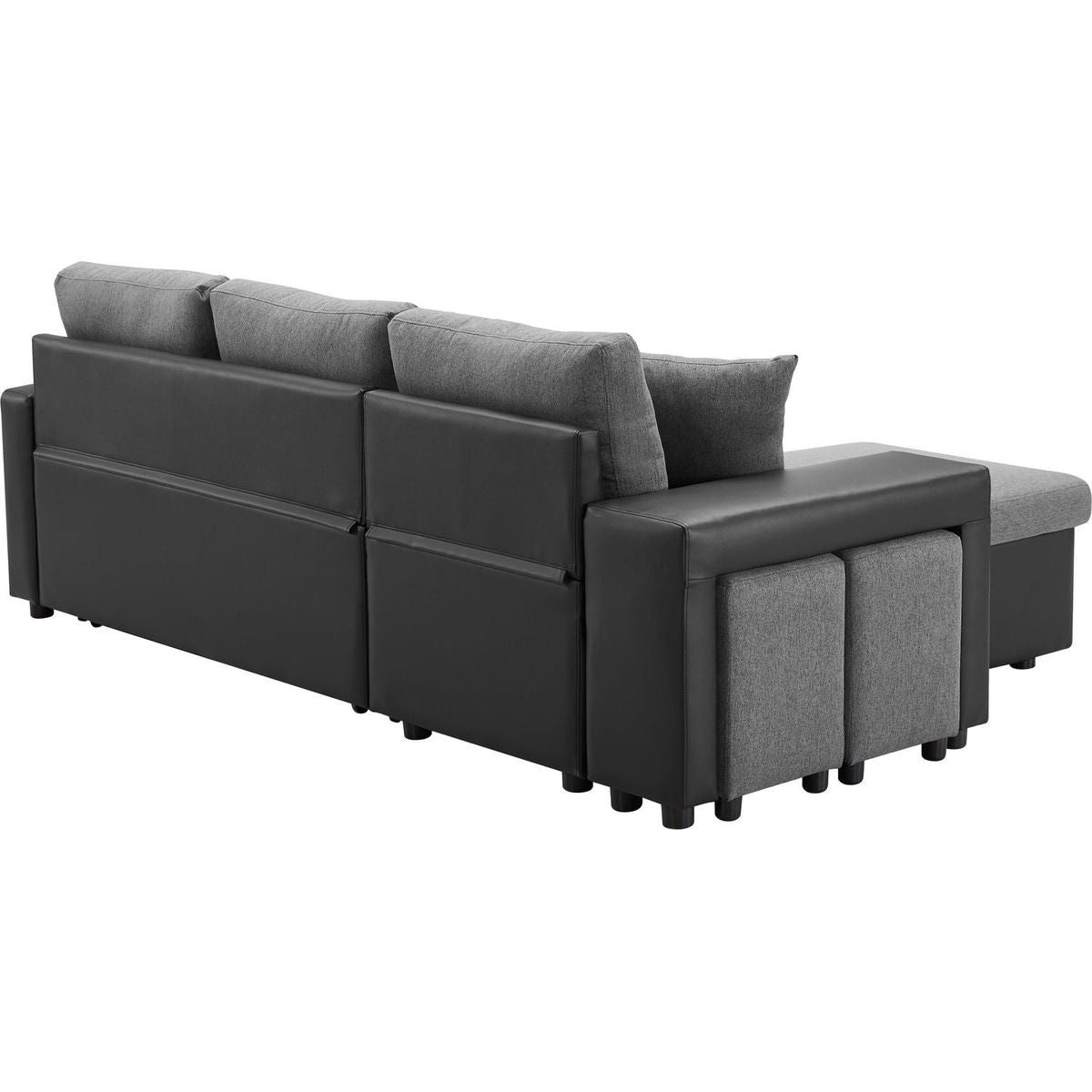 92.5" Linen Reversible Sleeper Sectional Sofa with storage and 2 stools Steel Gray