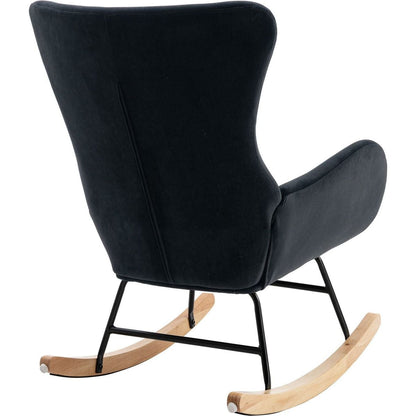 Velvet Fabric Padded Seat Rocking Chair With High Backrest And Armrests