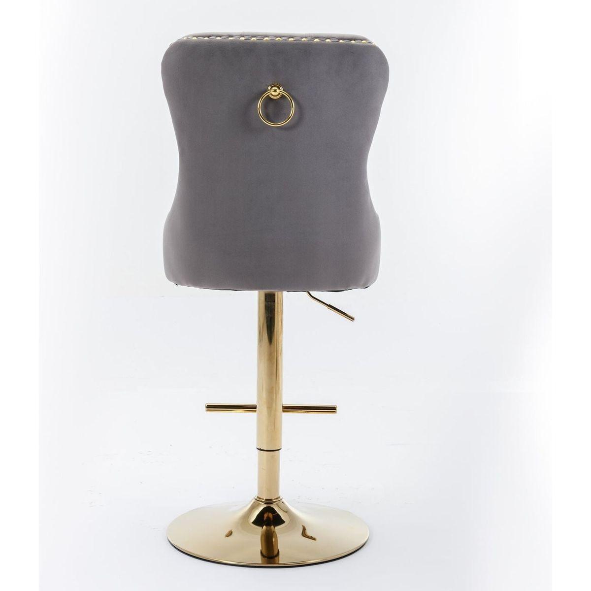 Thick Golden Swivel Velvet Barstools Adjusatble Seat Height from 25-33 Inch, Modern Upholstered Bar Stools with Backs Comfortable Tufted for Home Pub and Kitchen Island (Gray, Set of 2)