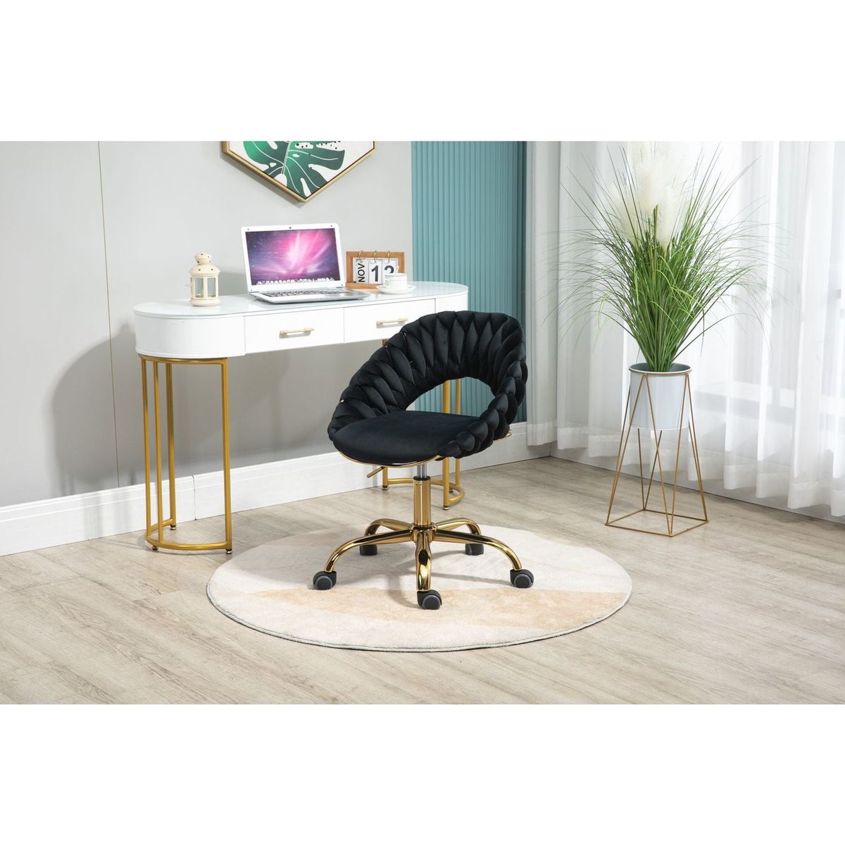 Computer Chair Office Chair Adjustable Swivel Chair Fabric Seat Home Study Chair