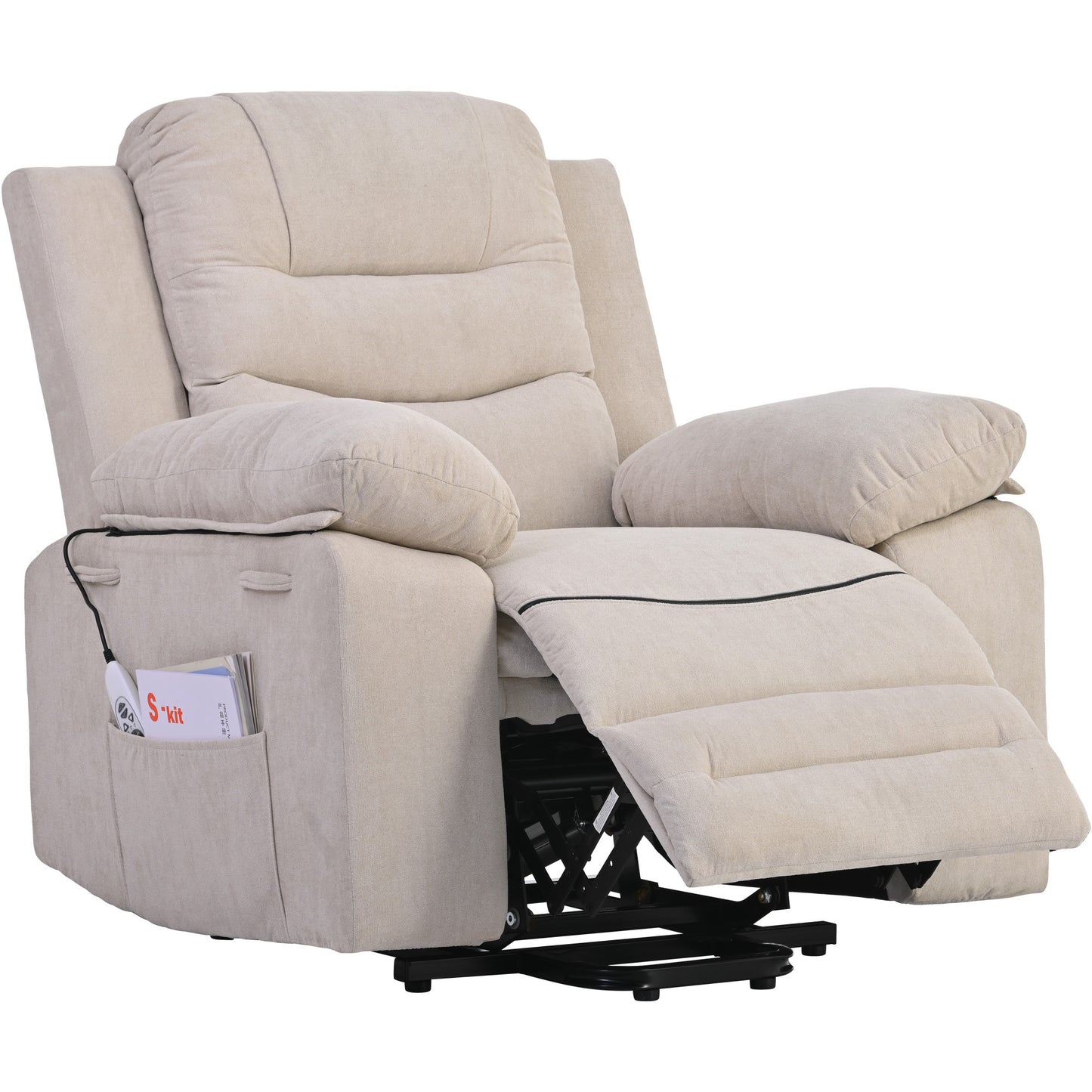 Massage Recliner, Power Lift Chair for Elderly with Adjustable Massage and Heating Function, Recliner Chair with Infinite Position and Side Pocket for Living Room, Beige