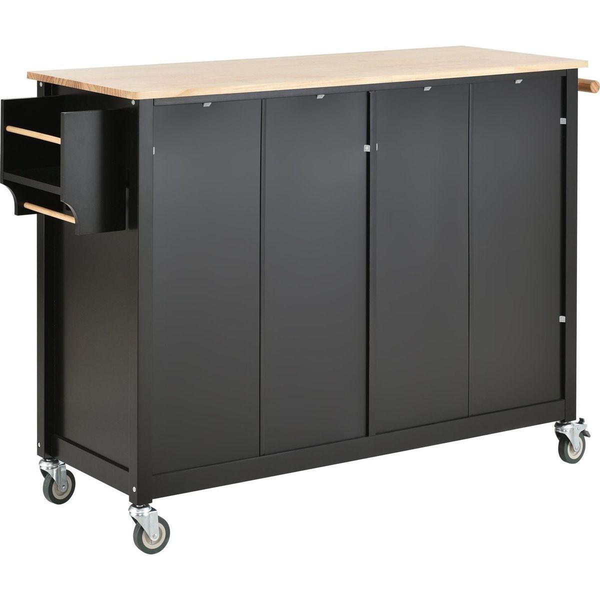 Kitchen Island Cart with Solid Wood Top and Locking Wheels4.3 Inch Width Door Cabinet and Two Drawerspice Rack, Towel Rack black) - Streamdale Furniture