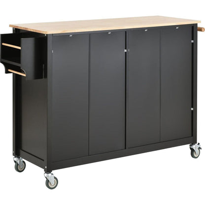 Kitchen Island Cart with Solid Wood Top and Locking Wheels4.3 Inch Width Door Cabinet and Two Drawerspice Rack, Towel Rack black) - Streamdale Furniture