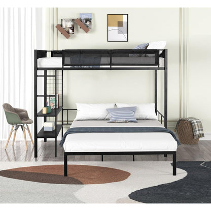Twin over Full Bunk with Shelves & Grid Panel