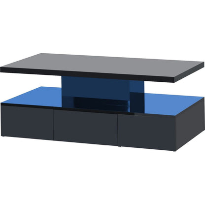 Modern Glossy Coffee Table With Drawer, 2-Tier Rectangle Center Table with Plug-in 16 colors LED lighting for Living room, 39.3" x19.6" x15.3"