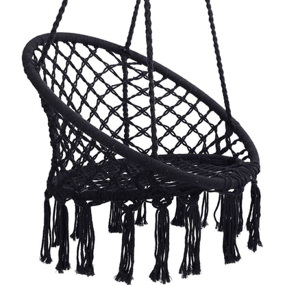 Black Swing, Hammock Chair Macrame Swing, Max 330 Lbs Hanging Cotton Rope Hammock Swing Chair for Indoor and Outdoor