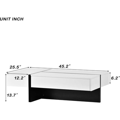 Contemporary Rectangle Design Living Room Furniture, Modern High Gloss Surface Cocktail Table, Center Table for Sofa or Upholstered Chairs5.2x25.5x13.7in