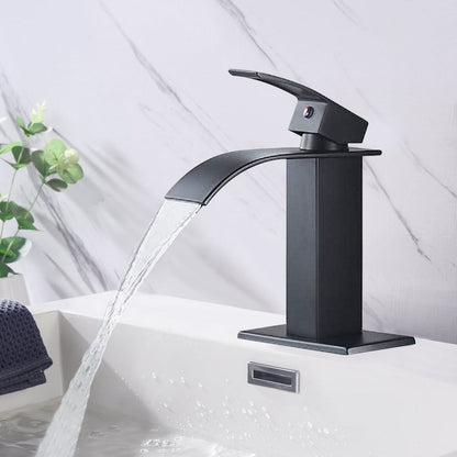 Waterfall Spout Bathroom Faucet, Single Handle Bathroom Vanity Sink Faucet