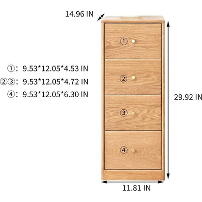 Solid Oak Bedside Table Storage Cabinet for Living Room - Free-Standing Corner Cabinets Storage Table-Four Drawers