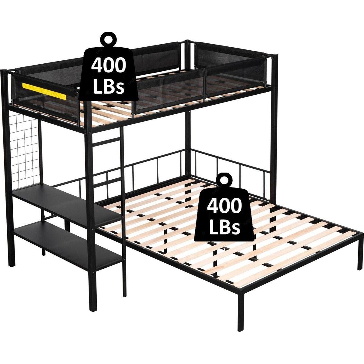 Twin over Full Bunk with Shelves & Grid Panel