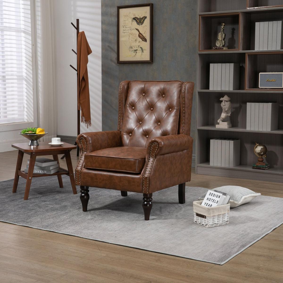 Wood Frame Armchair, Modern Accent Chair Lounge Chair for Living Room