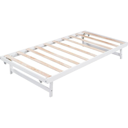Full Size Platform Bed with Adjustable Trundle, White