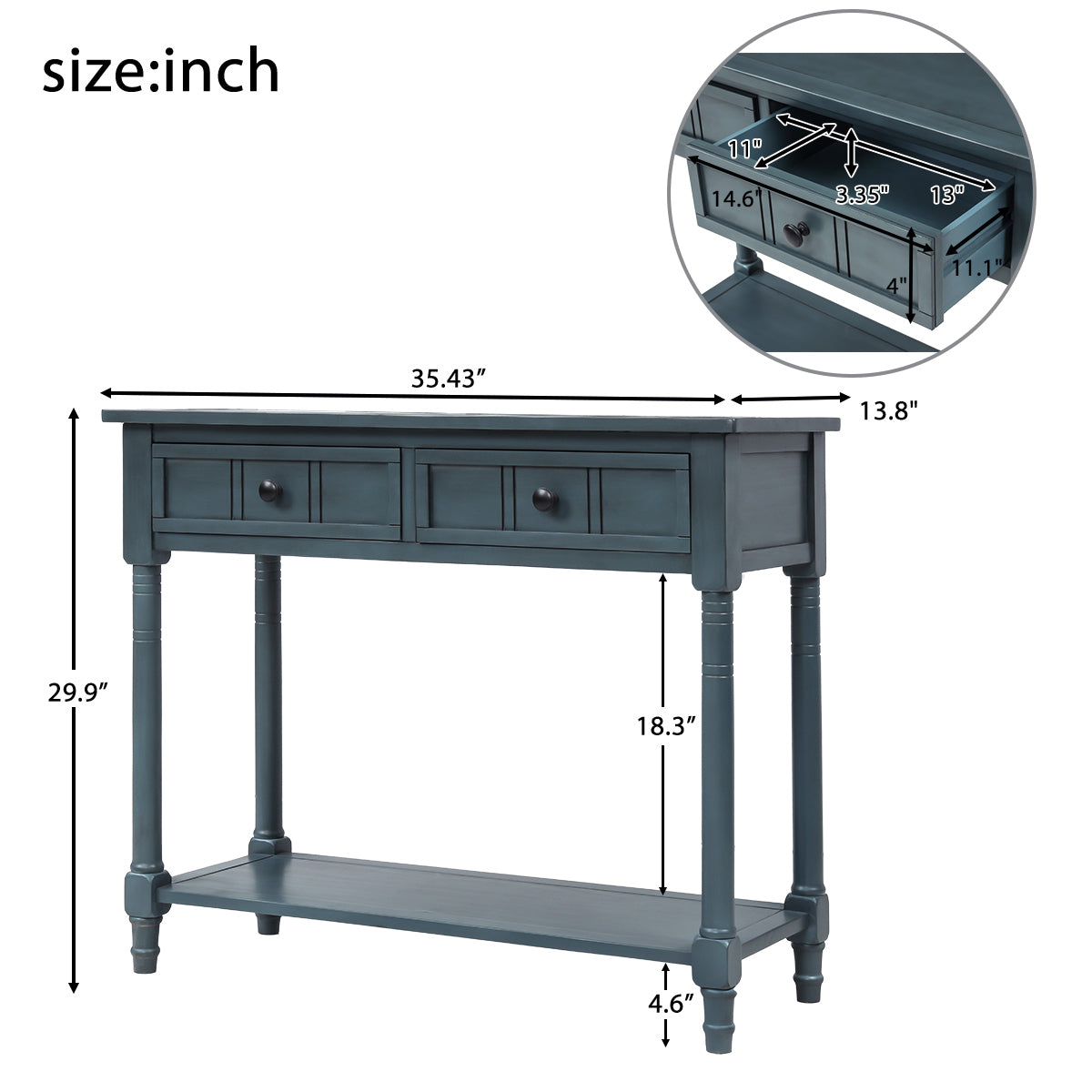 Daisy Series Console Table Traditional Design with Two Drawers and Bottom Shelf (Navy)