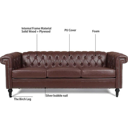 83.66 Inch Width Traditional Square Arm removable cushion 3 seater Sofa