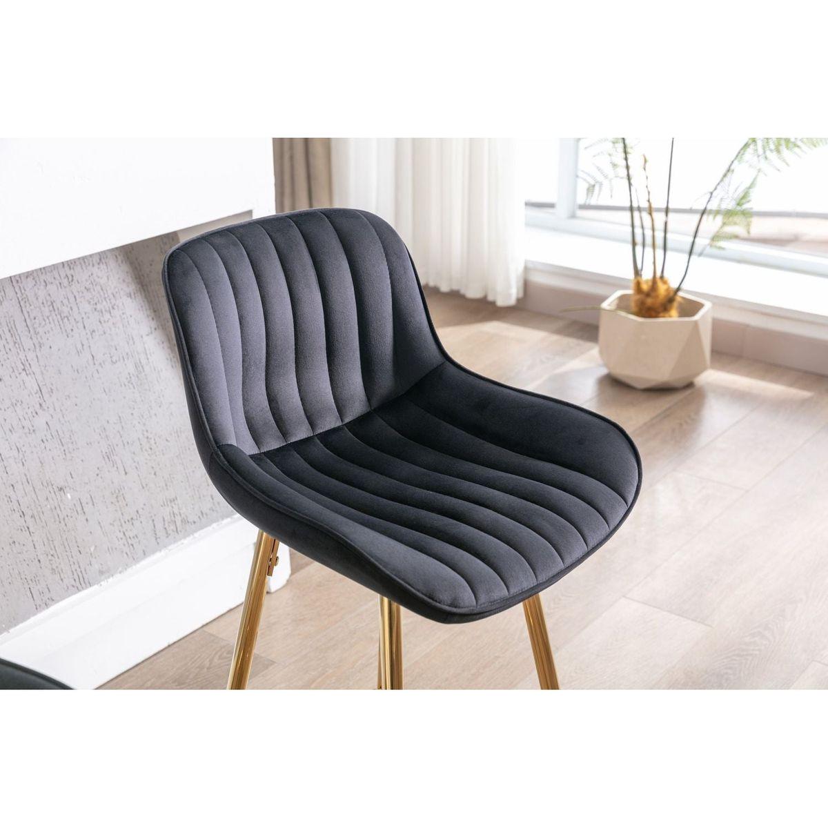26 Inch Set of 2 Bar Stools, with Chrome Footrest Velvet Fabric Counter Stool Golden Leg Simple Bar Stool, BLACK