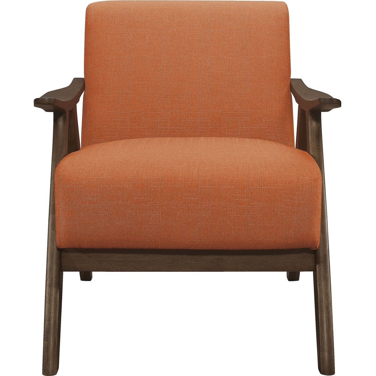 Modern Home Furniture Orange Color Fabric Upholstered 1pc Accent Chair Cushion Back and Seat Walnut Finish Solid Rubber Wood Furniture