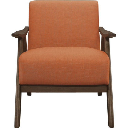 Modern Home Furniture Orange Color Fabric Upholstered 1pc Accent Chair Cushion Back and Seat Walnut Finish Solid Rubber Wood Furniture