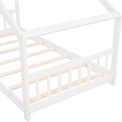 Twin Size House Bed Wood Bed, White