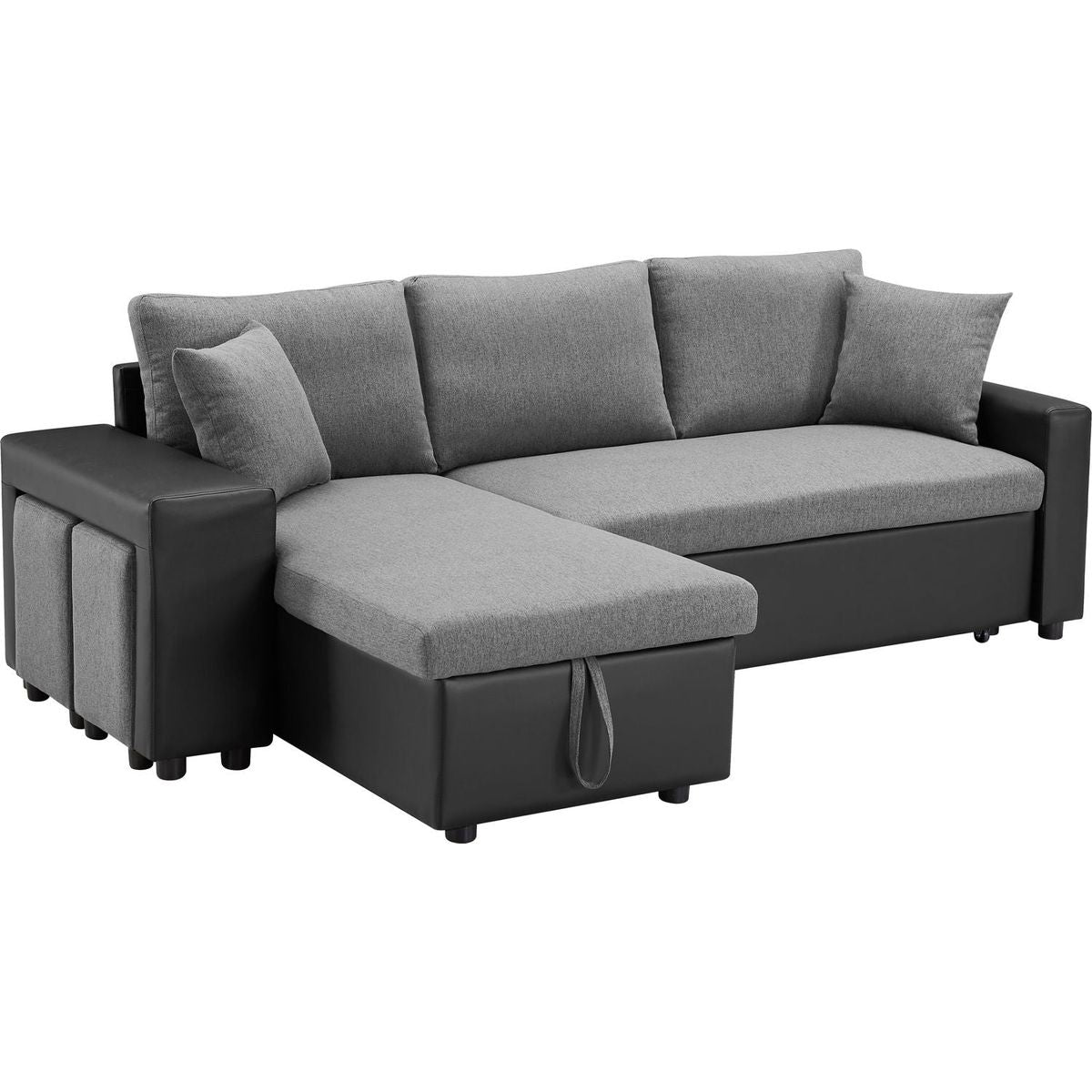 92.5" Linen Reversible Sleeper Sectional Sofa with storage and 2 stools Steel Gray