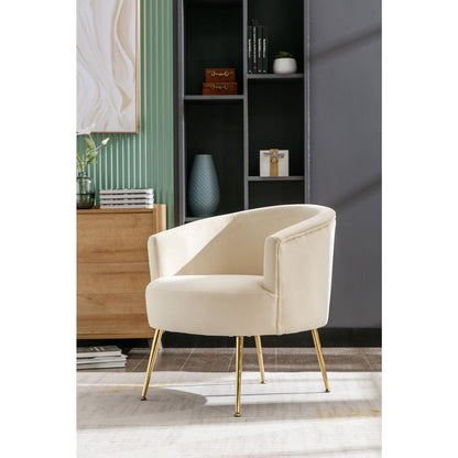 Velvet Armchair Accent Tub Barrel Chair With Gold Metal Legs, Beige