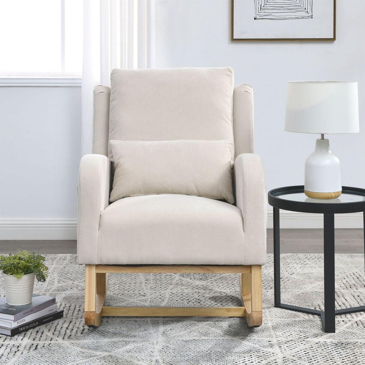 27.5" W Modern Accent High Back Living Room Casual Armchair Rocker with One Lumbar Pillow, Two Side Pockets.