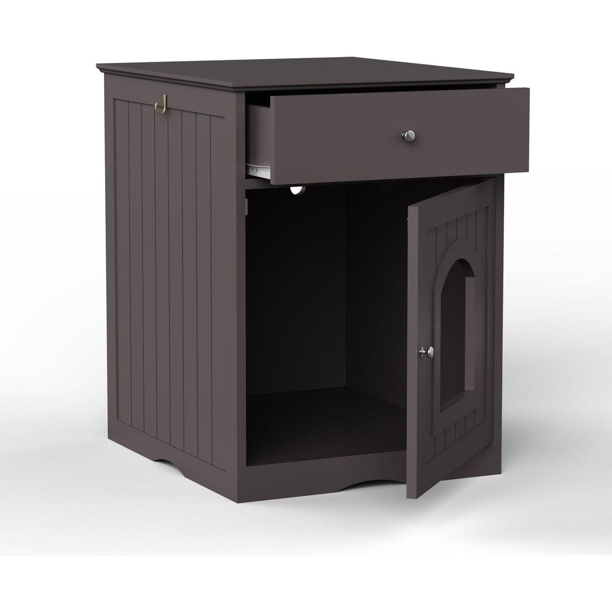 Wooden Pet House Cat Litter Box Enclosure with Drawer, Side Table, Indoor Pet Crate, Cat Home Nightstand (Brown)