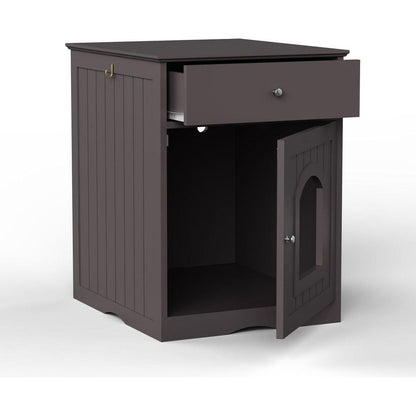 Wooden Pet House Cat Litter Box Enclosure with Drawer, Side Table, Indoor Pet Crate, Cat Home Nightstand (Brown)