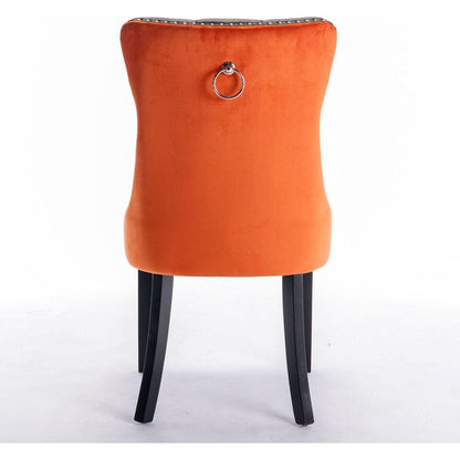 Nikki Collection Modern, High-end Tufted Solid Wood Contemporary PU and Velvet Upholstered Dining Chair with Wood Legs Nailhead Trim 2-Pcs Setlack+Orange