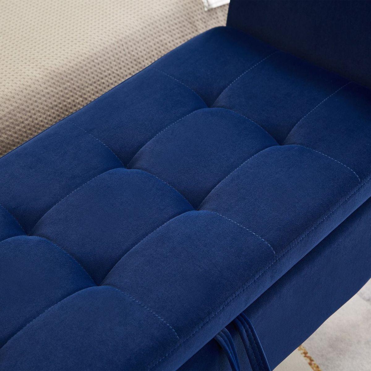51.5" Bed Bench with Storage Navy Blue Velvet - Streamdale Furniture