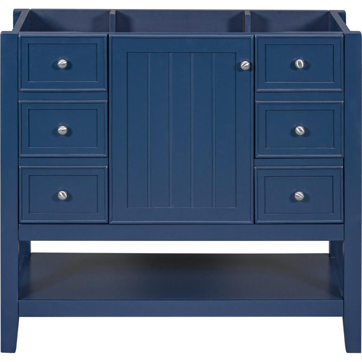 36" Bathroom Vanity without Sink, Cabinet Base Only, One Cabinet and three Drawers, Blue