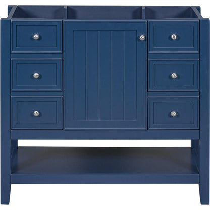 36" Bathroom Vanity without Sink, Cabinet Base Only, One Cabinet and three Drawers, Blue