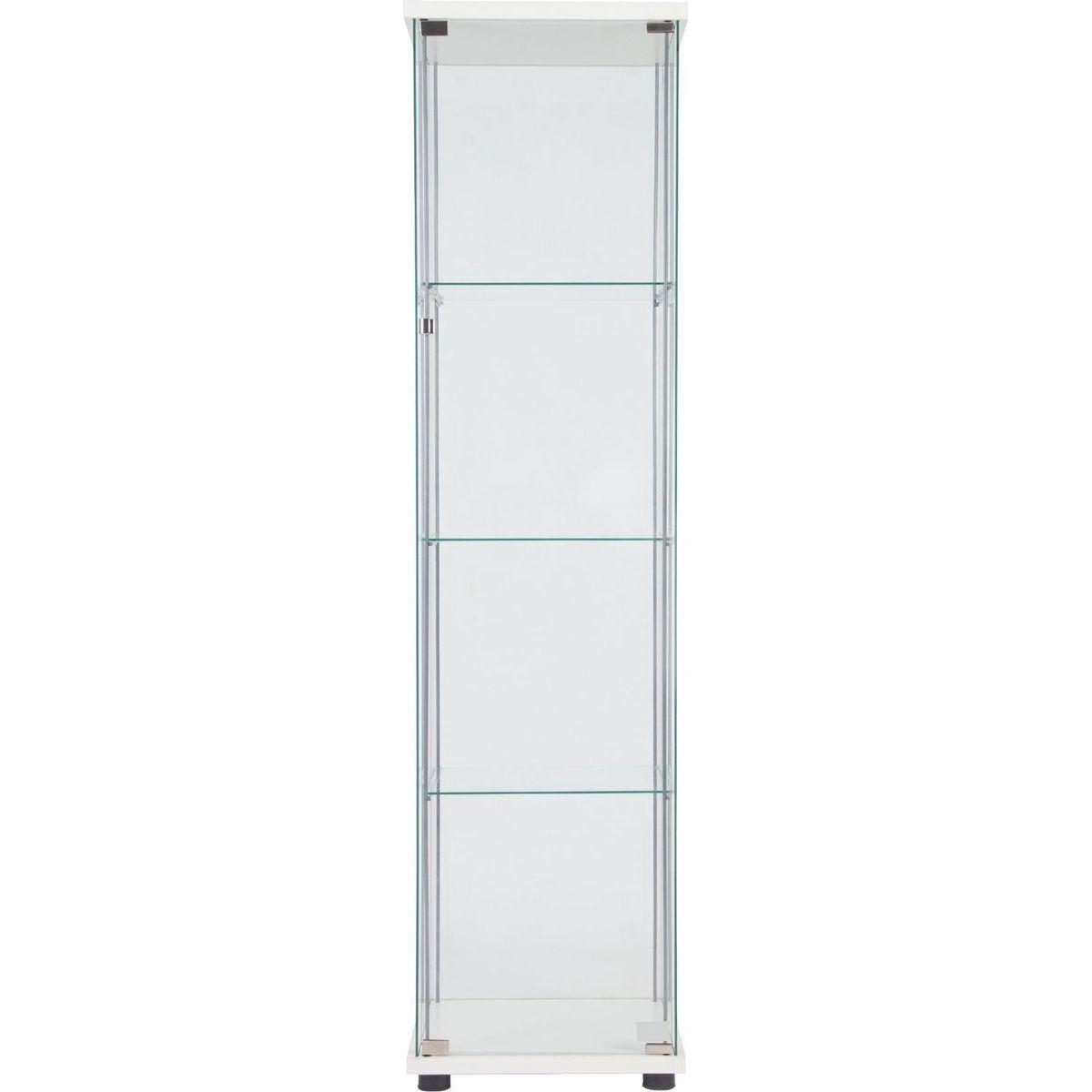 One Door Glass Cabinet Glass Display Cabinet with 4 Shelves, White