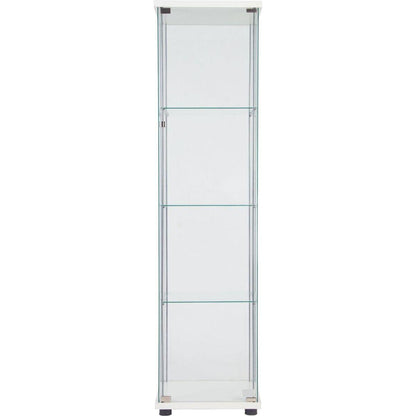 One Door Glass Cabinet Glass Display Cabinet with 4 Shelves, White